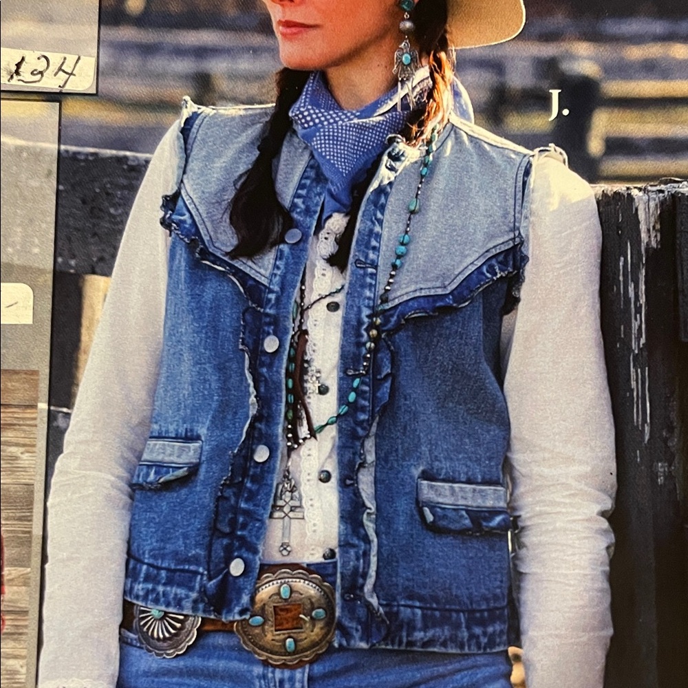 Tasha Polizzi Blue Denim Vest with Ruffle Details